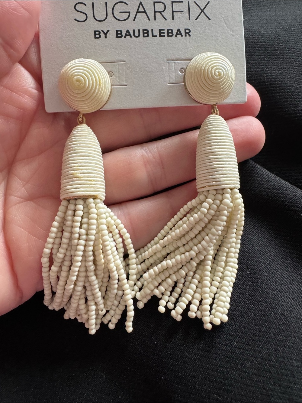 NWT Cream Tassel Drop Earrings - Picture 4 of 4